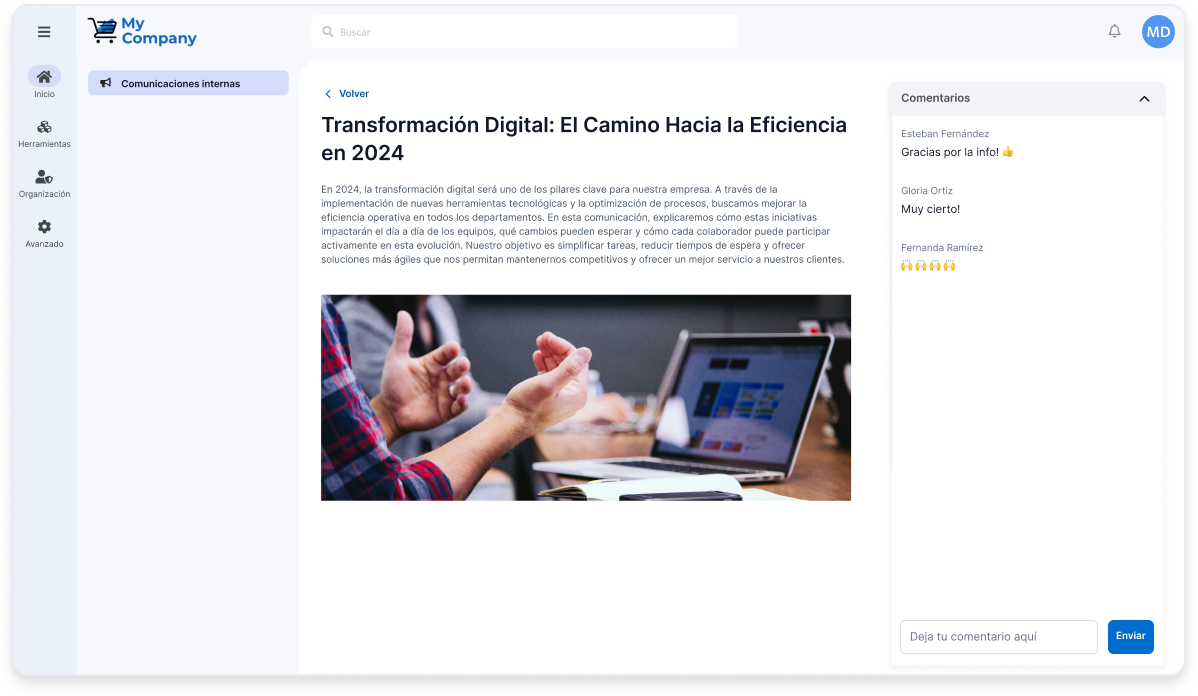 Reunión sobre transformación digital y eficiencia 2024.